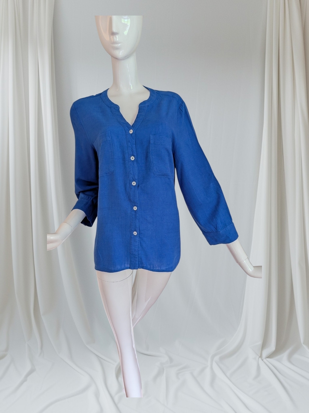 Relaxed Button-Front Royal Blue Blouse